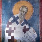 Santo Epifânio - Afresco no monastério de Gracanica, perto de Lipljan em Cosovo